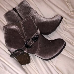 Buckle velvet bootie
